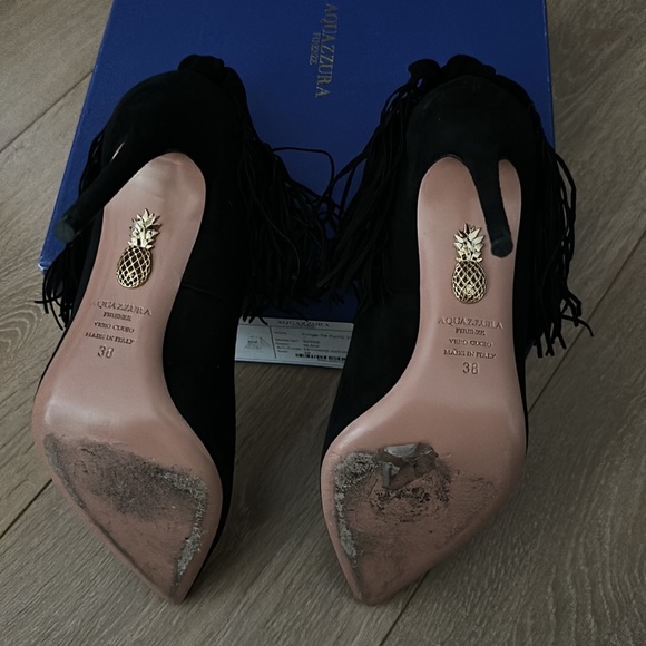 Aquazzura Black Fringe Tie Pump 105 - Picture 5 of 8